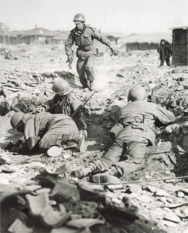 American soldiers under fire in Korea.