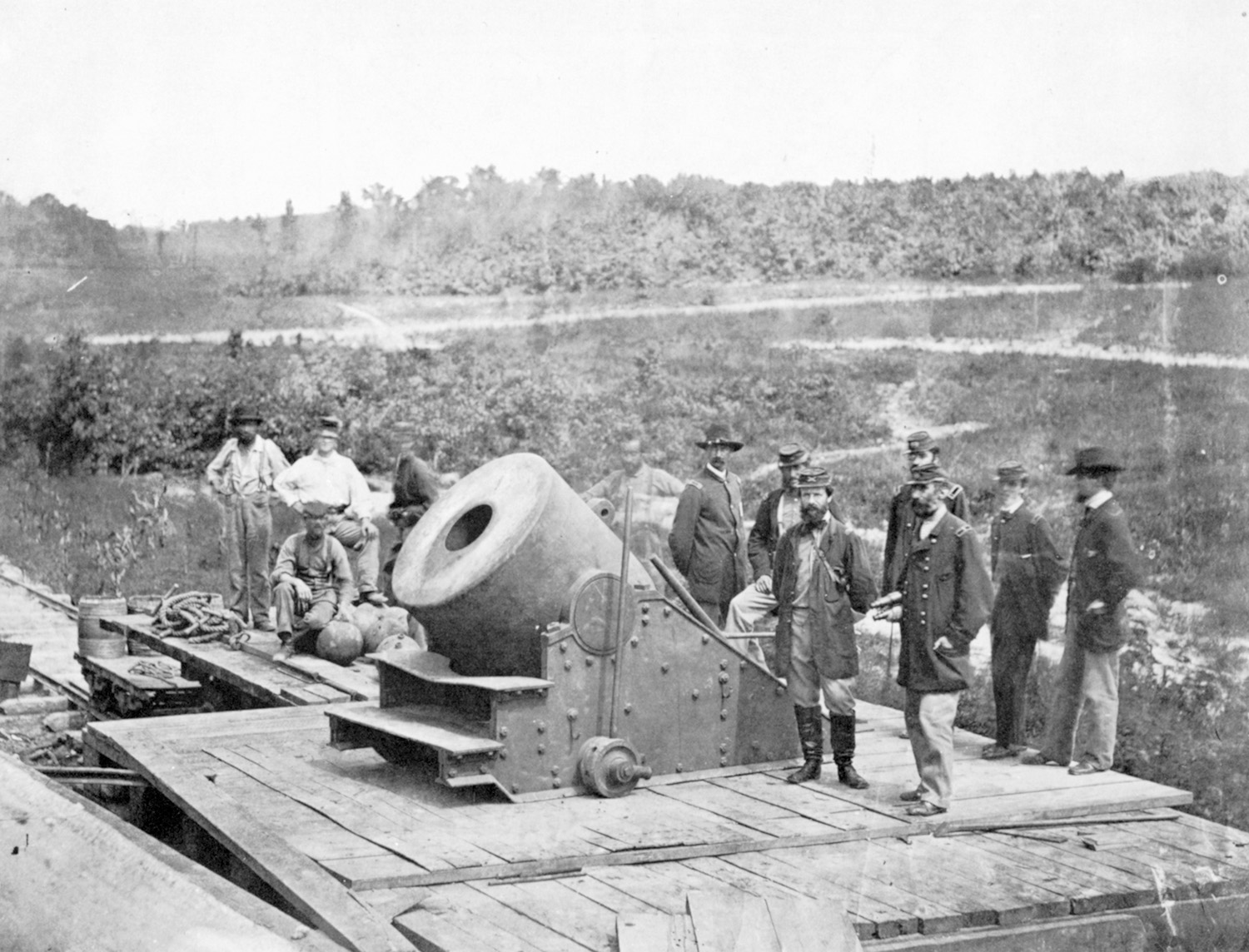 This mortar, called the Dictator, was hauled into position at Petersburg, Virginia, by railroad. Its aim was then adjusted by curved railroad track. Crews could refine the trajectory by measuring out the powder charge.