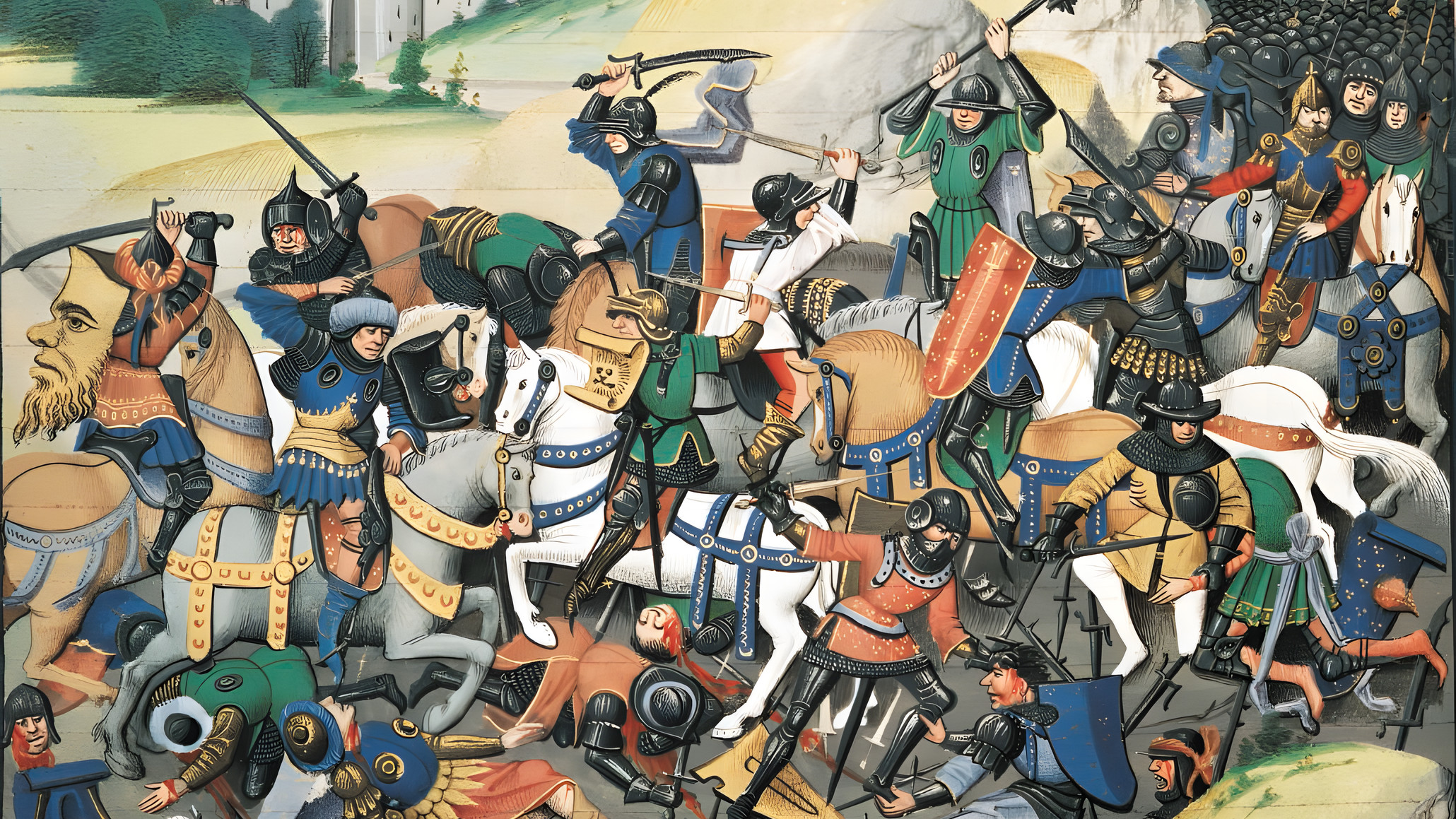 European knights battle Seljuq Turks outside the walls of Antioch. The city was a stronghold blocking the Crusaders’ way to the Holy Land.