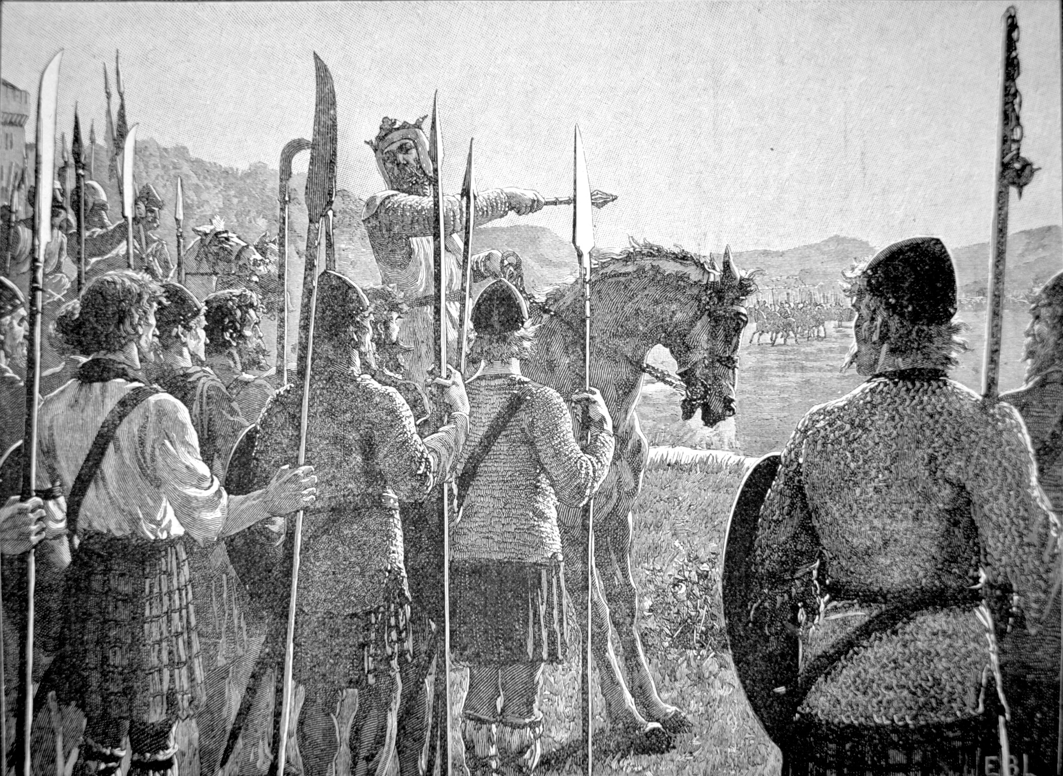 Robert the Bruce giving orders to his troops before the battle.