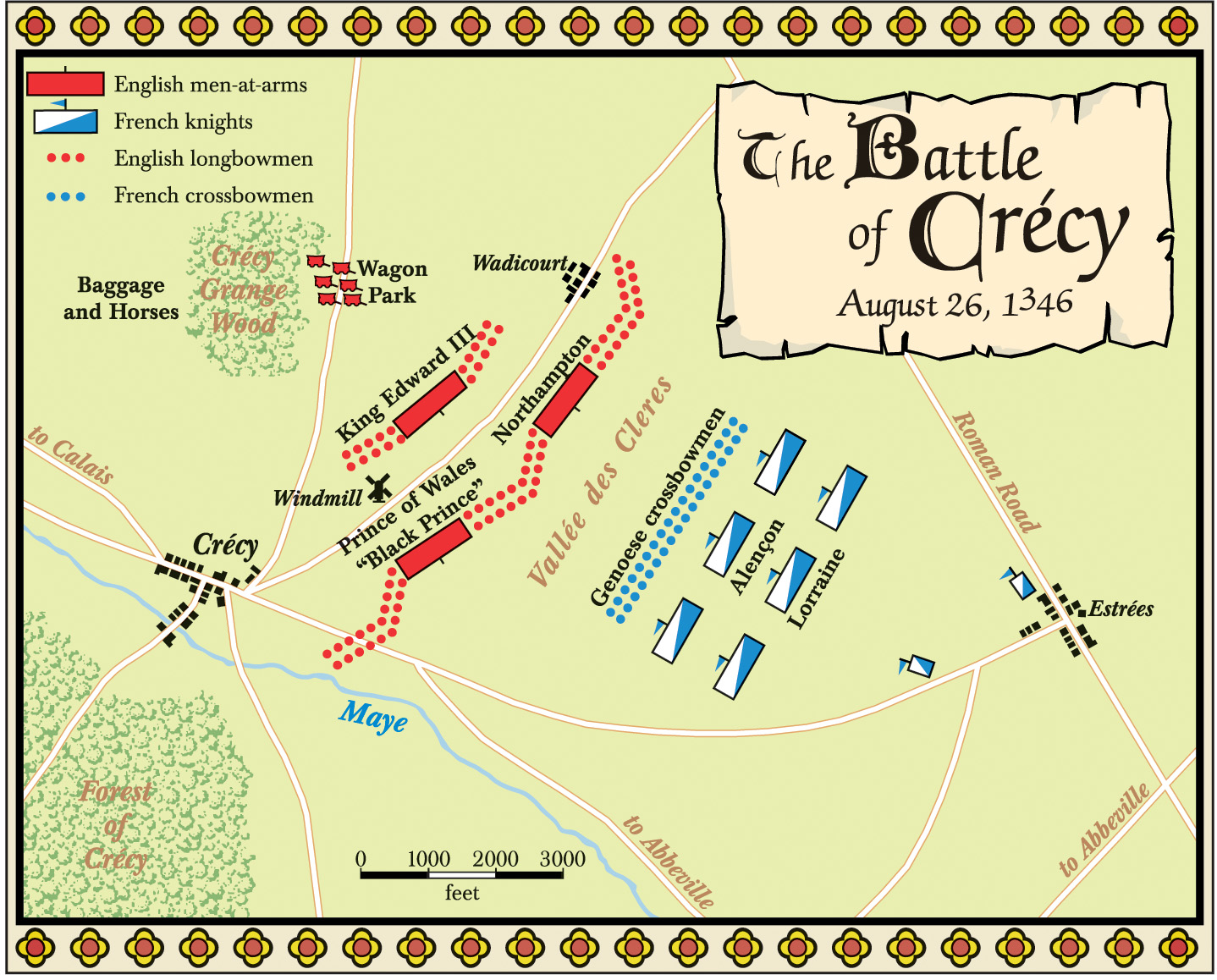 The field at Crécy forced the French to charge uphill. 