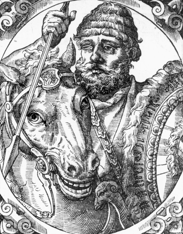Hannibal and his war horse from a 17th-century engraving.