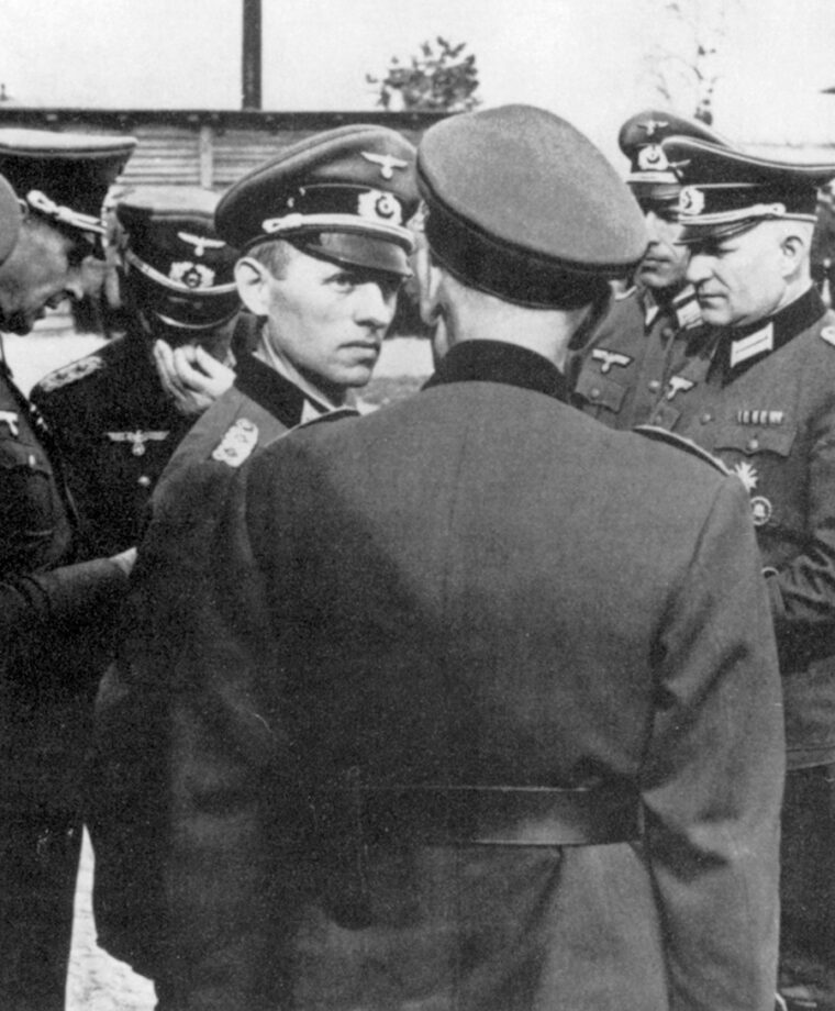 German intelligence chief Reinhard Gehlen poses with fellow officers in Russia.