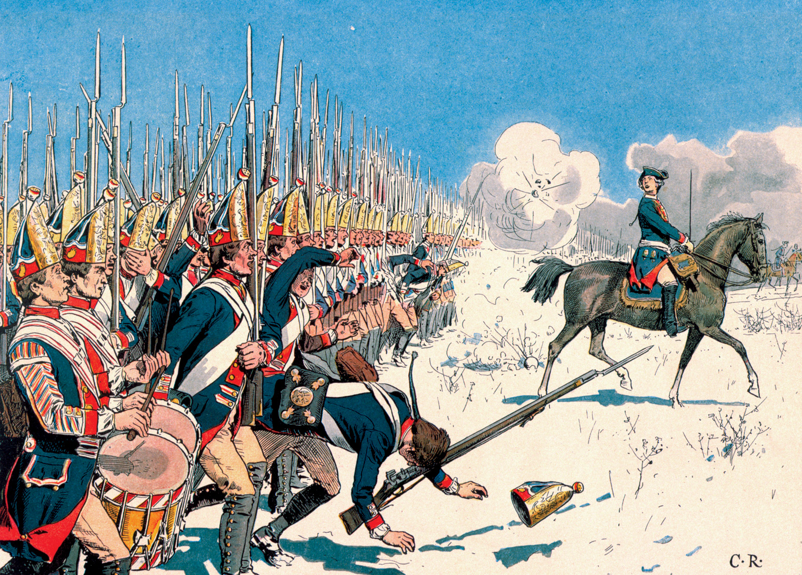 Prussians advance in parade-like formation, impressing both their comrades and their enemies.
