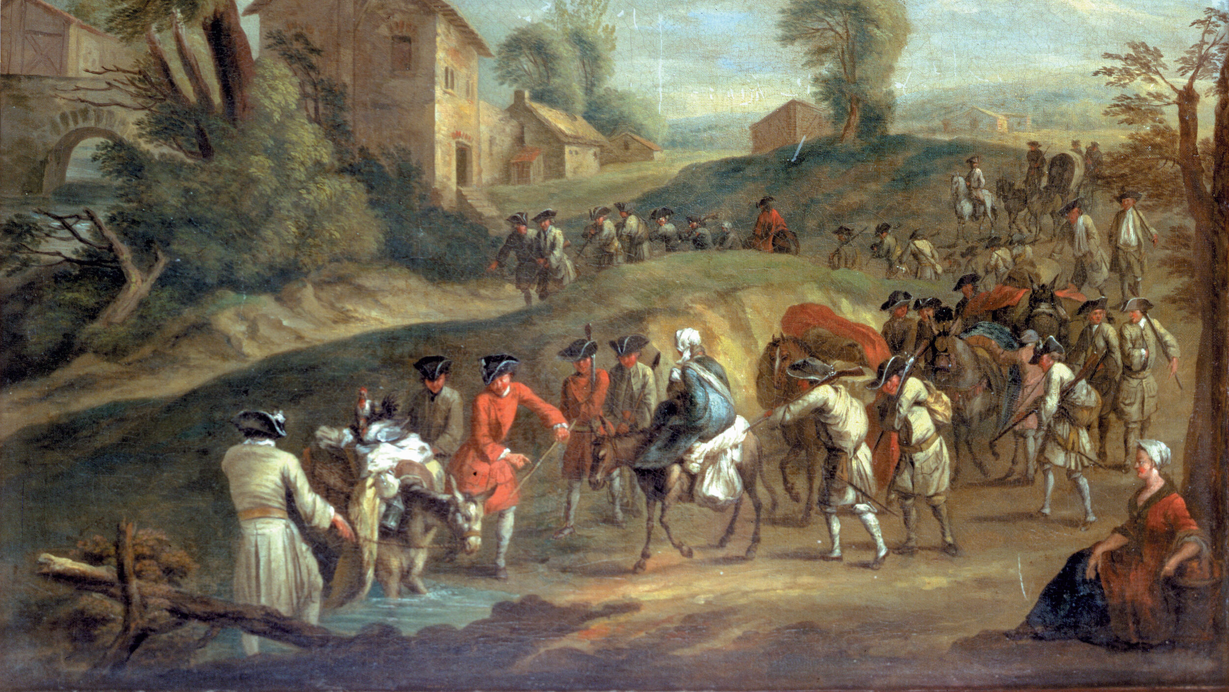 A painting by Jean Watteau (1684-1721) shows French infantry on the march, complete with donkeys and camp followers.