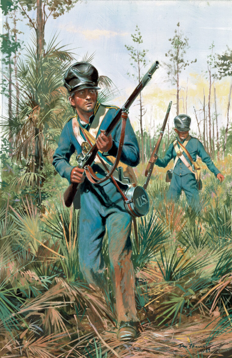 An American private of the seven-year Second Seminole War in a painting by Don Troiani. 