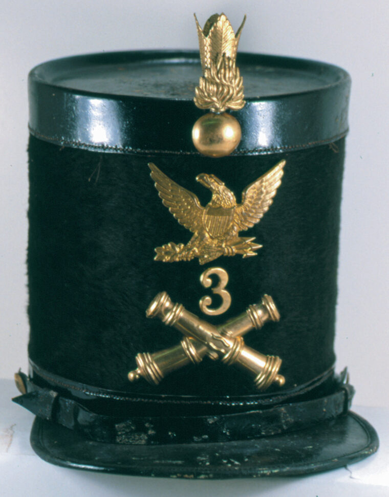 An 1834 Pattern officer’s cap of the 3rd U.S. Artillery.