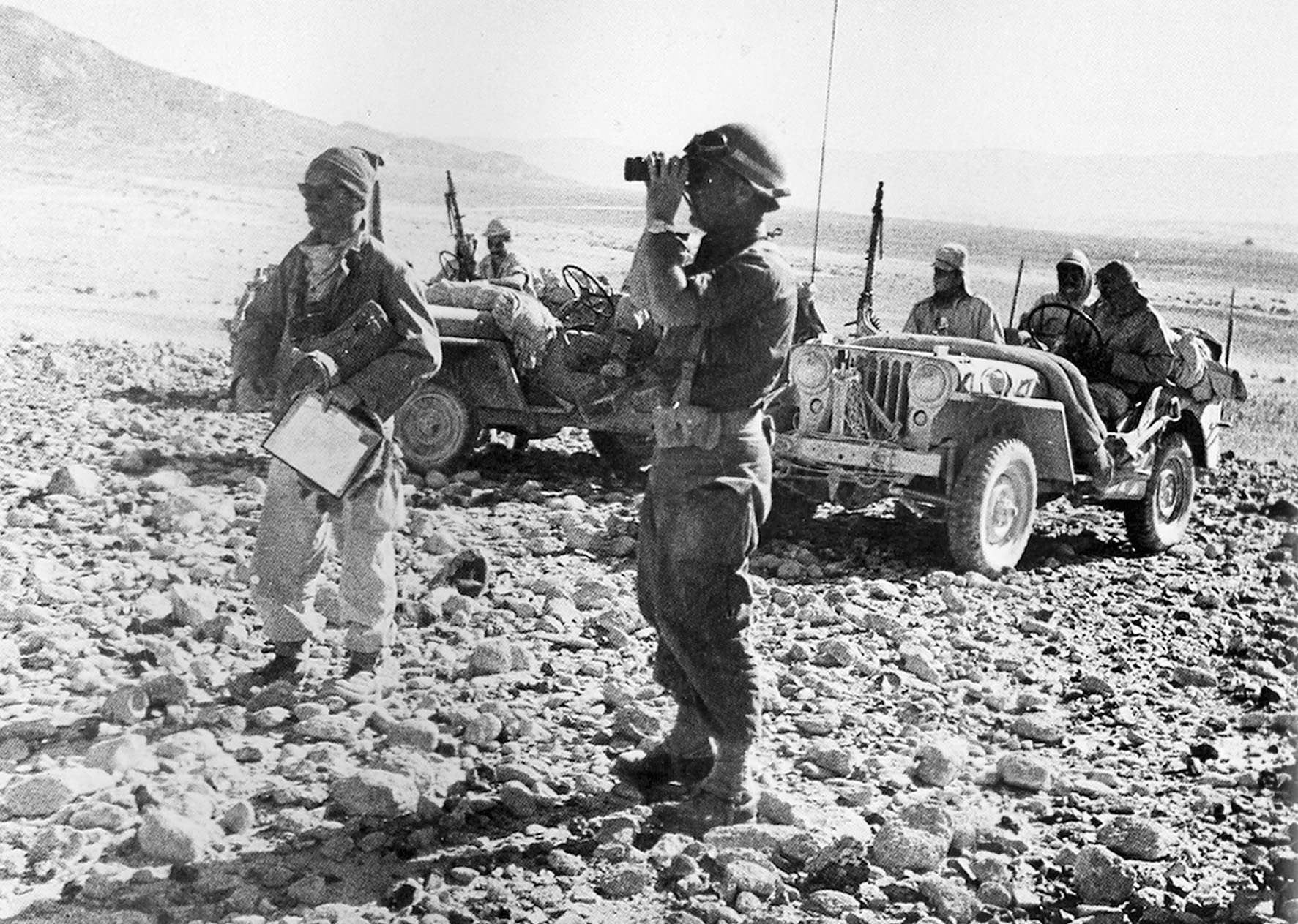 An Israeli reconnaissance patrol scouts far to the front in order to aid the careful planning of the Sinai offensive.