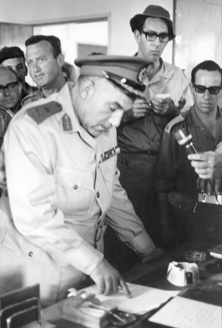 Egyptian Military Governor reading terms ending the Six-Day War. 