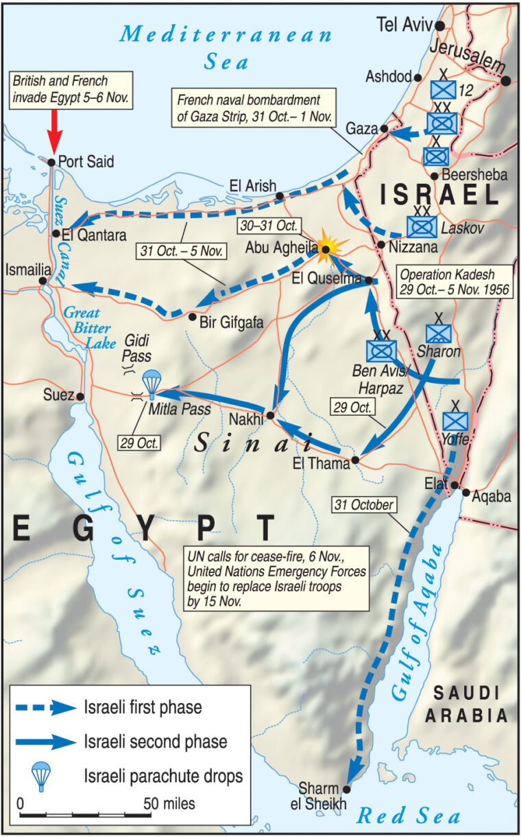 The Israeli offensive in the Sinai reversed logical military order by attempting to take the farthest objective (Milta Pass) first, and the Straits of Tiran, the main objective, last.