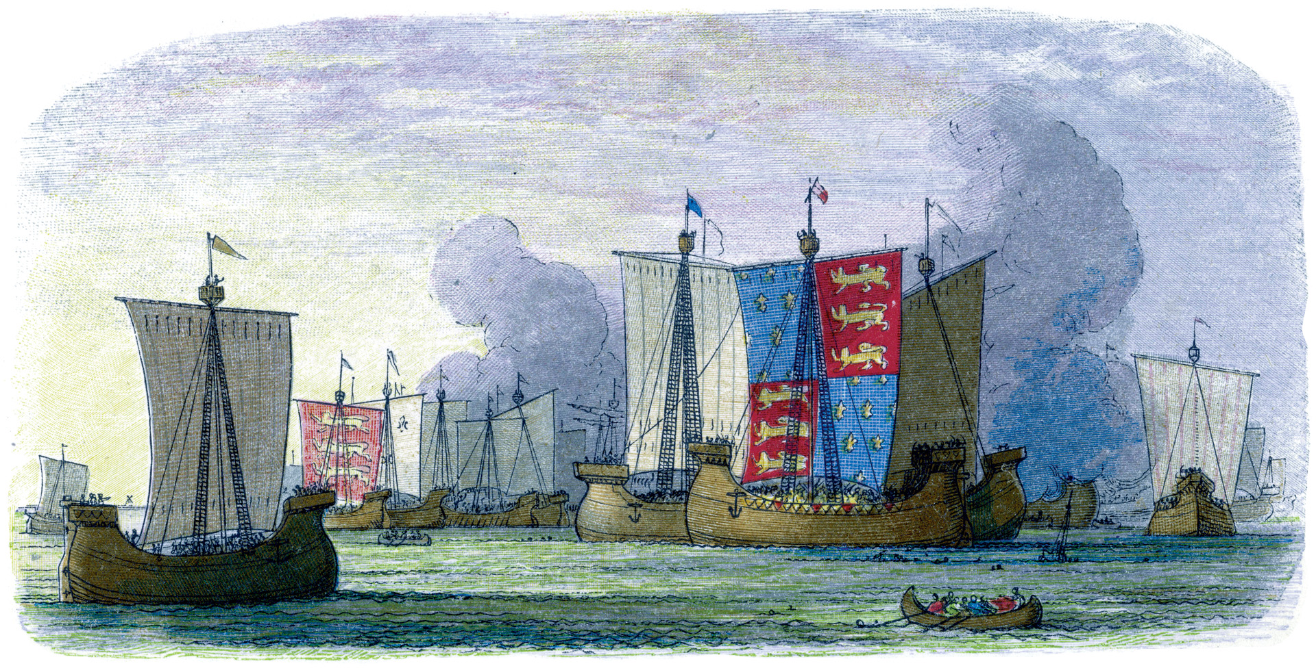 This rendition from the 19th century shows the English ships in close quarters with the French fleet. The fighting was desperate because the soldiers could not flee their vessels. 