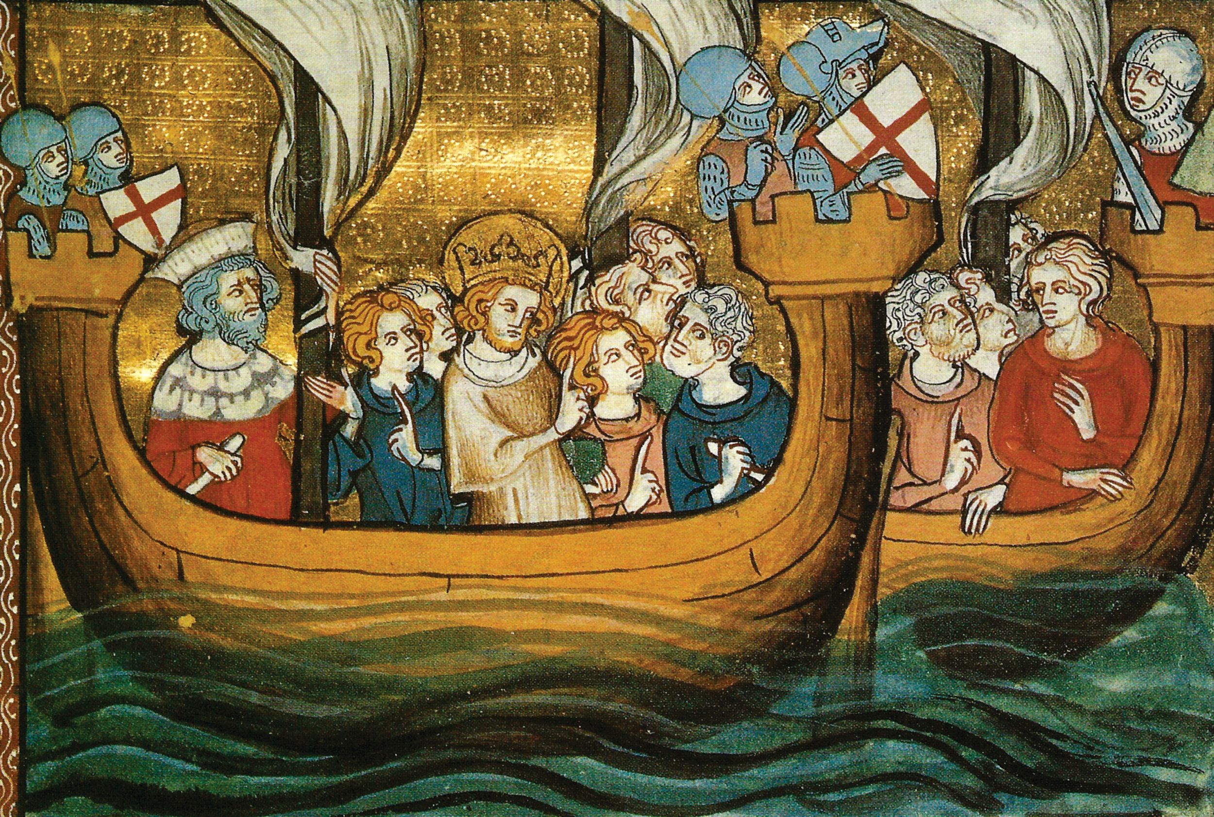 This illustration dating from the 1300s depicts King Louis IX of France as a saint departing Cyprus with his assembled army, which had lingered there for months as it waited for all his forces to arrive.