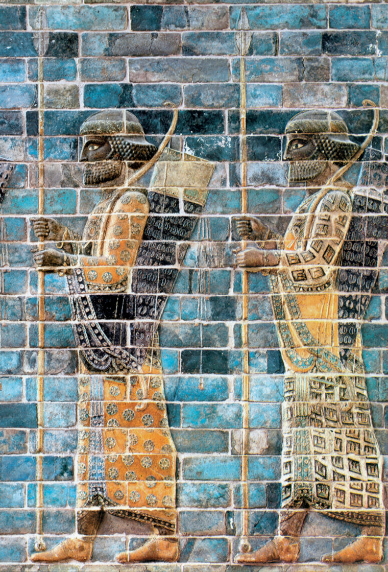 Warriors from Susa, the capital of the Achaemenid empire, march across a polychrome brick frieze from the fourth century bc.