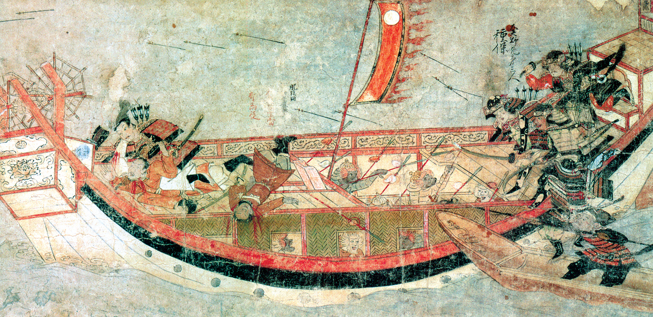 Japanese soldiers steal aboard a Mongol vessel in Kublai Khan’s invasion effort. Japanese archers helped repel Kublai’s first landing. 