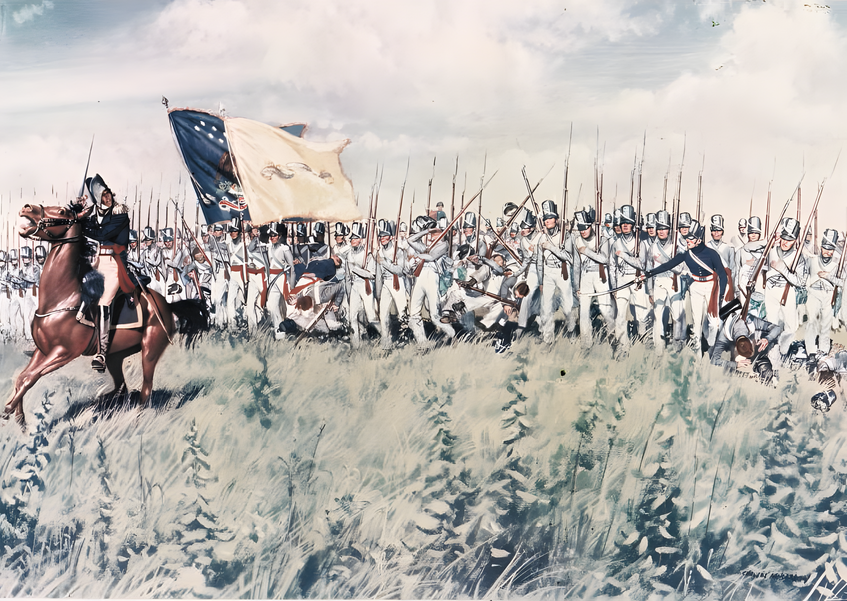Brig. Gen. Winfield Scott's line of infantry, dressed in short, gray jackets because not enough blue ones were available, advanced boldly upon the enemy at an early battle near the Chippawa River.