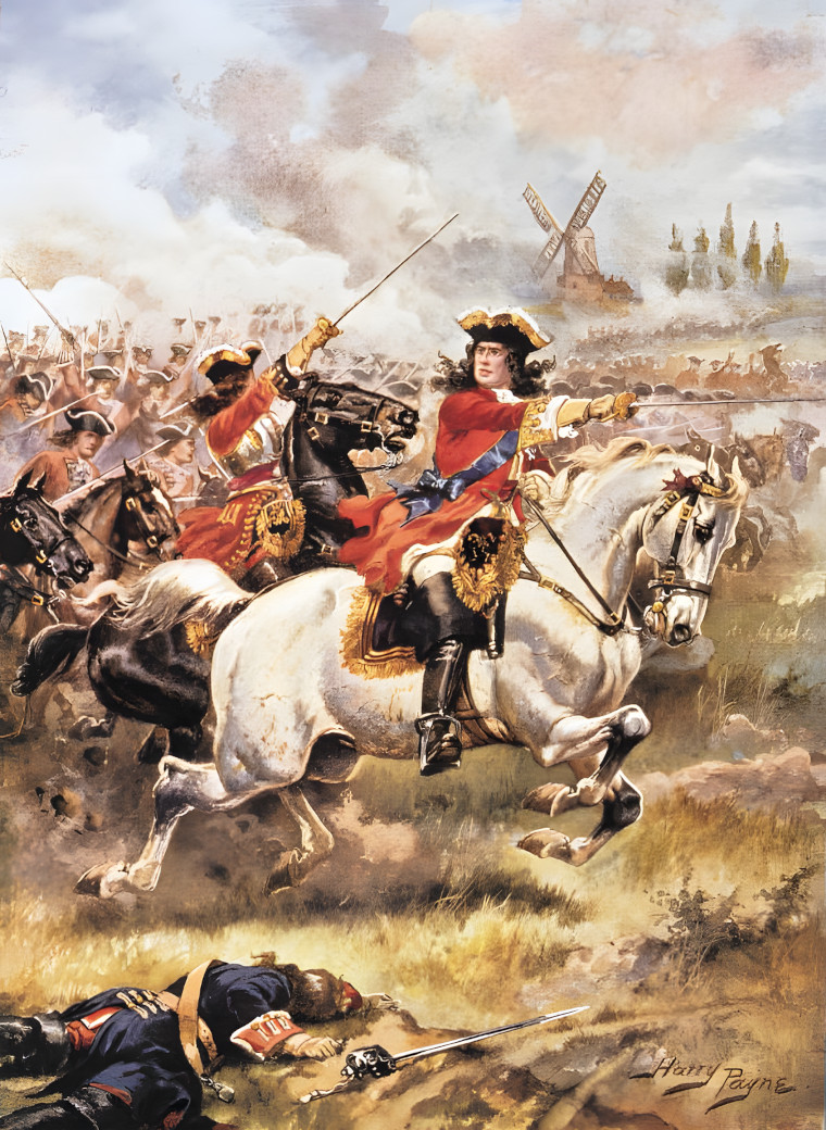 At a critical point in the battle Marlborough set himself at the head of the cavalry and charged the French. 