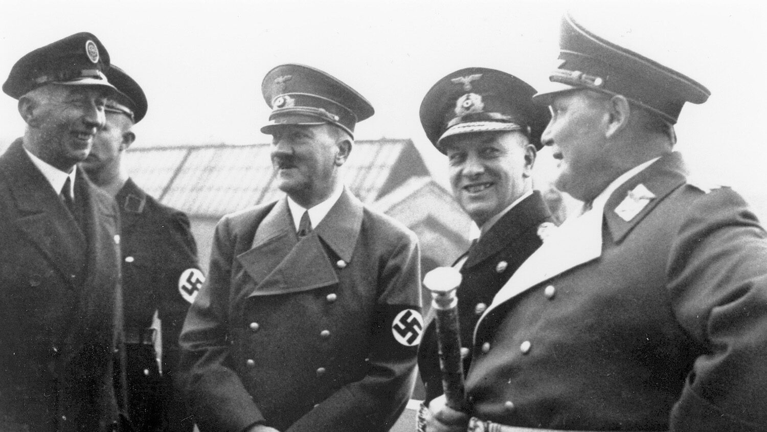 Hitler chats with Göring and Grand Admiral Erich Raeder prior to the launching of Graf Zeppelin.