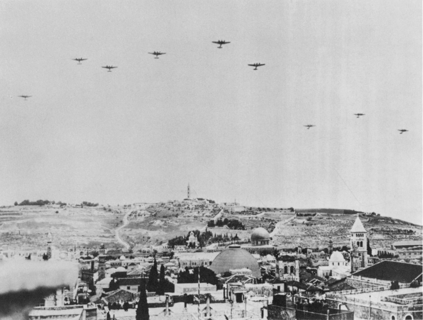 RAF bombers fly over Jerusalem in the summer of 1941 in hopes of discouraging Arabs from becoming pro-German.