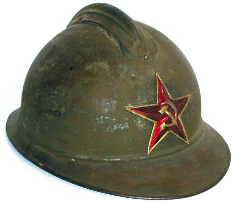 A Soviet issue Model 1915 helmet with tin red star.