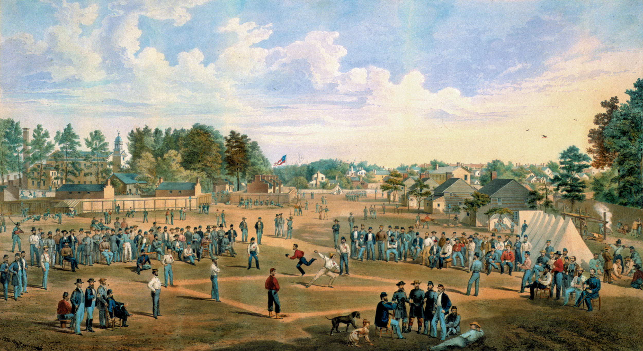 Union prisoners play baseball at Salisbury Camp, NC, during the U.S. Civil War. 