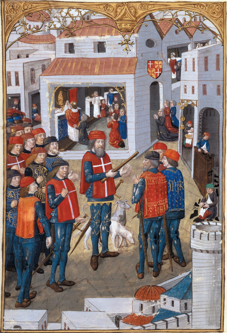 As mass is celebrated in the background, the Knights of St. John of Jerusalem prepare to defend Rhodes.