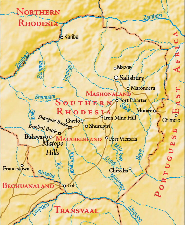 Matabeleland began north of the Limpopo River from the Transvaal in East Africa. Cecil Rhodes’ imperialistic aspirations soon led to deadly collisions between the indigenous people and the European newcomers.