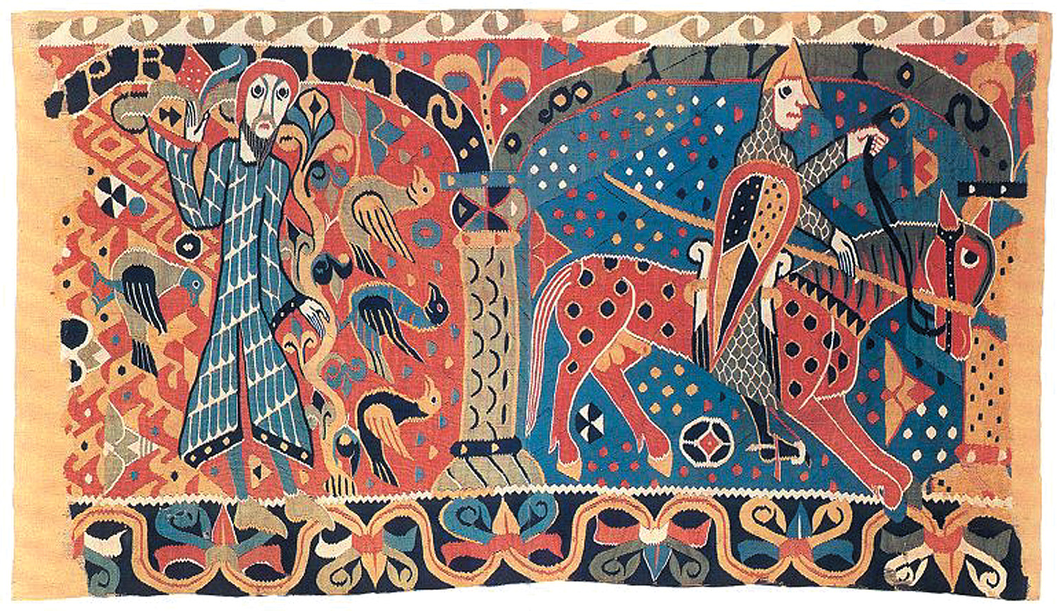 The armored warrior in this 12th century Baldishol tapestry provides an excellent stand-in for what Harald might have looked like in full armor.