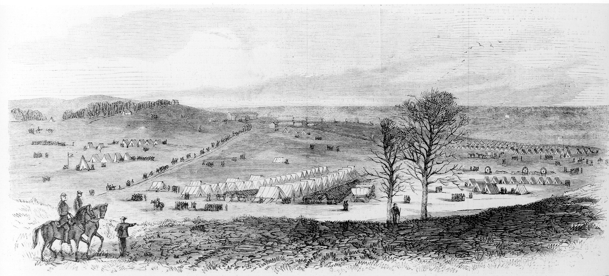 Hancock’s encampment at Fort Harker, Kan. in April 1867, as it appeared in Harper’s Weekly.