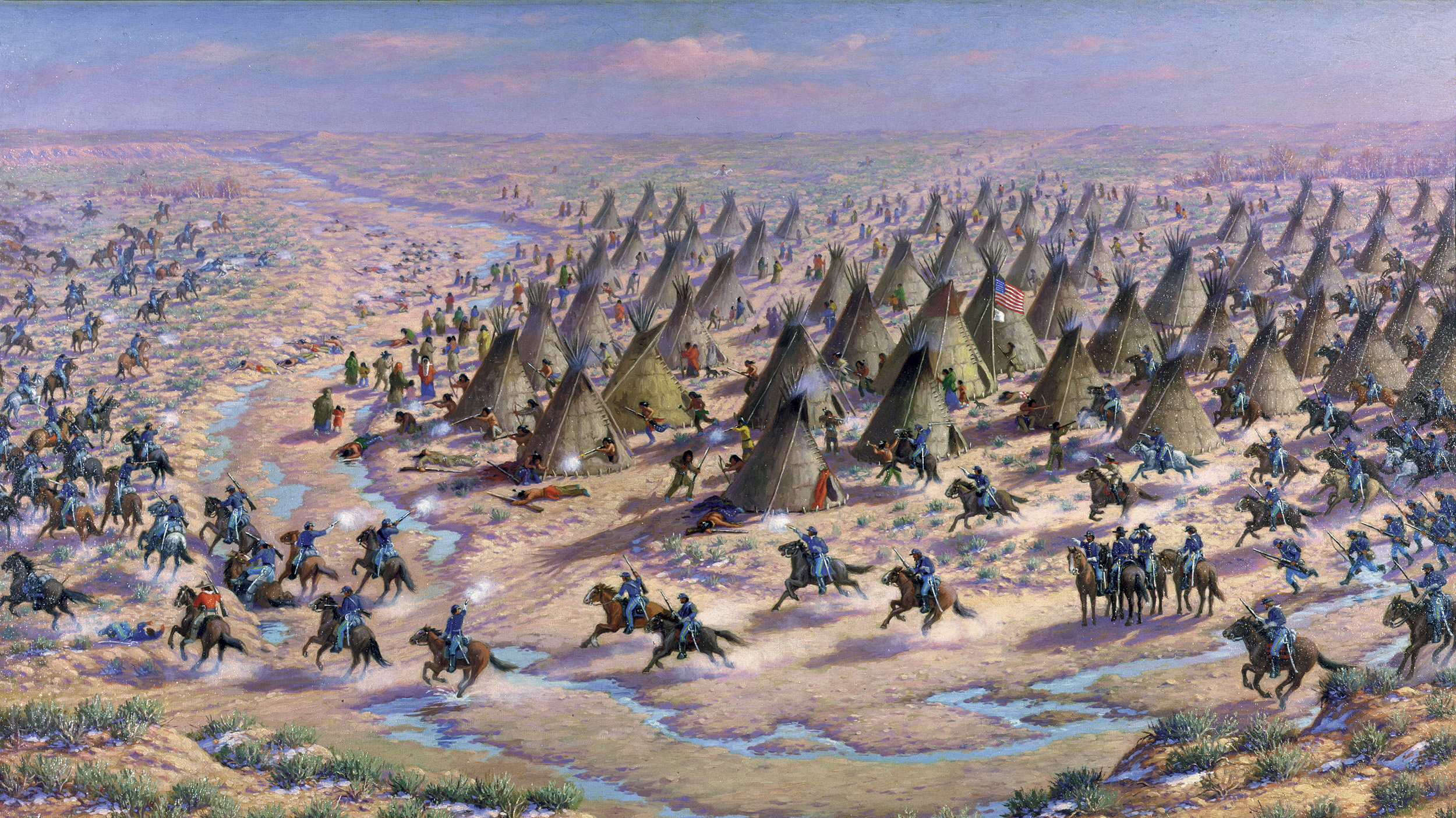 A bluecoat cavalry rampage through a Cheyenne-Arapaho village in 1864, killing hundreds of women and children as well as warriors. It set the tone for much of what was to follow.