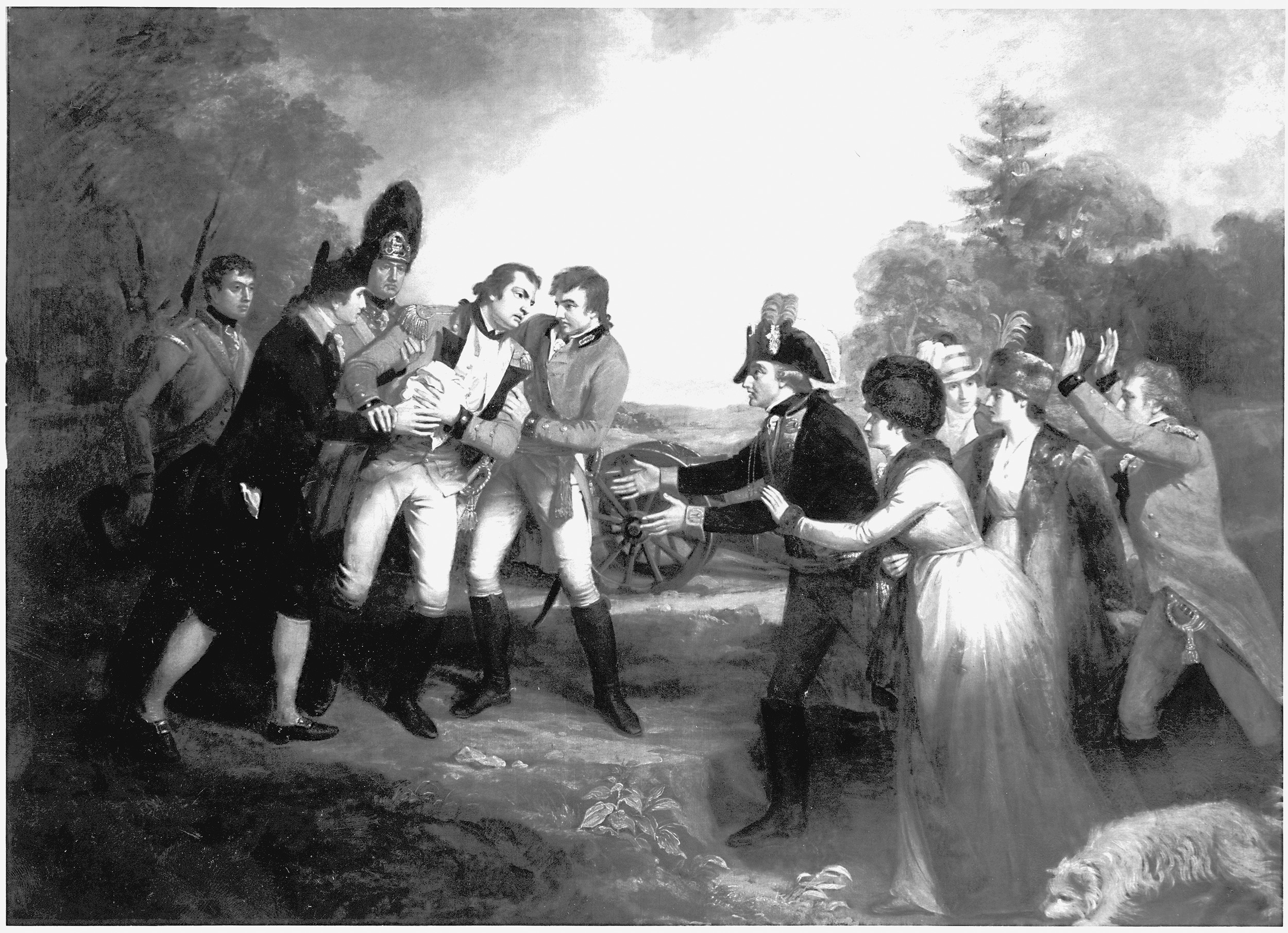 A mortally wounded General Fraser met by Riedesel and his wife.