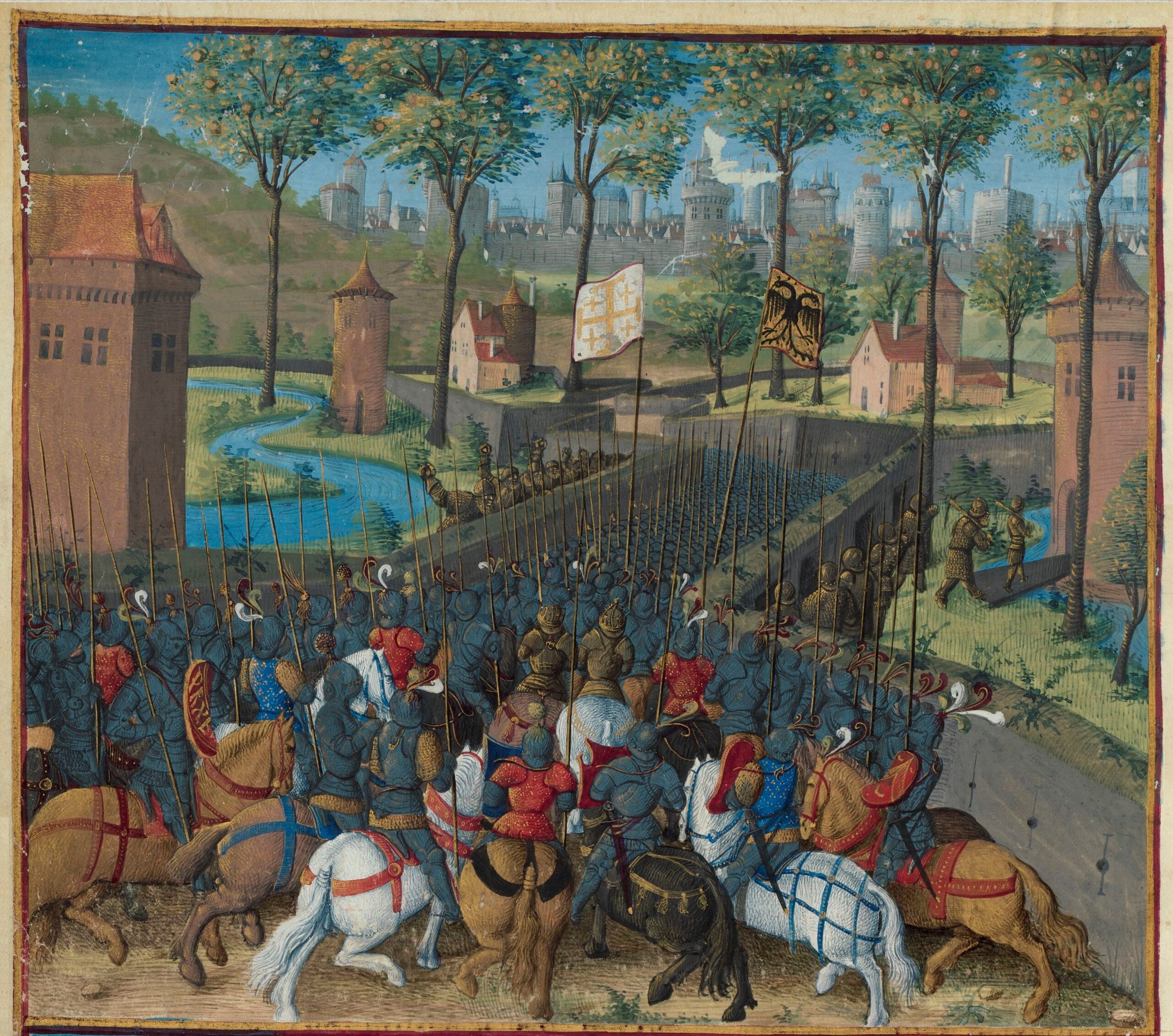 A 15th-century depiction of Crusaders attacking Damascus in 1140 shows defenders firing from behind walls.