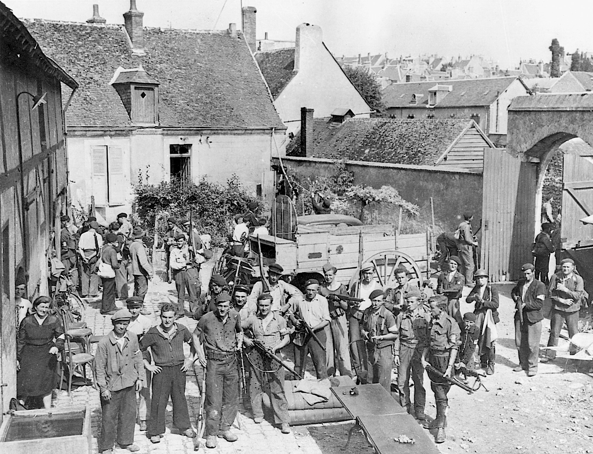 A group of French fighters in Chateaudun seen with weapons obtained through Allied supply drops.