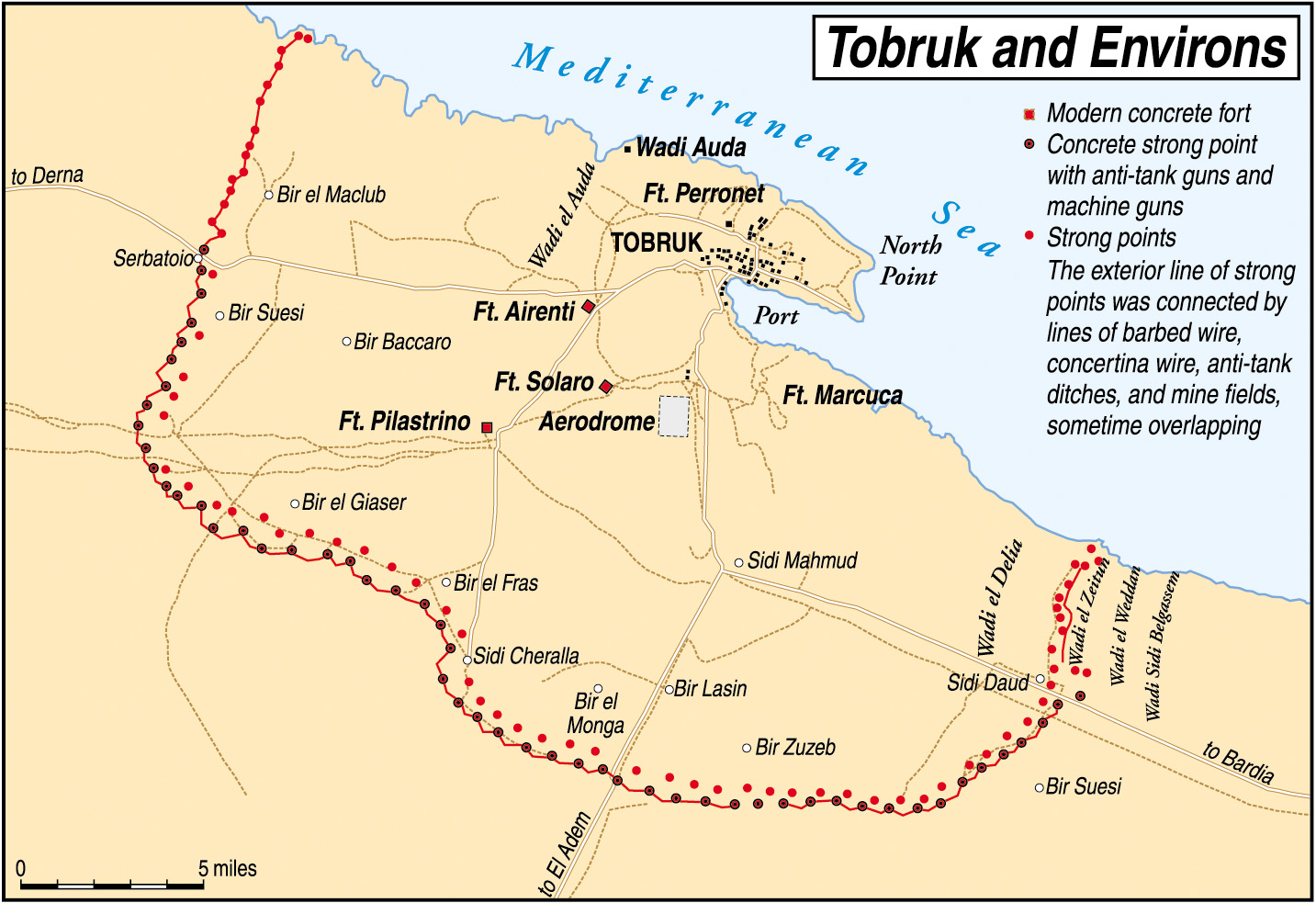 Troops of the British Commonwealth defended the Libyan seaport city of Tobruk against Erwin Rommel’s Afrika Korps from behind a formidable ring of desert defenses. 