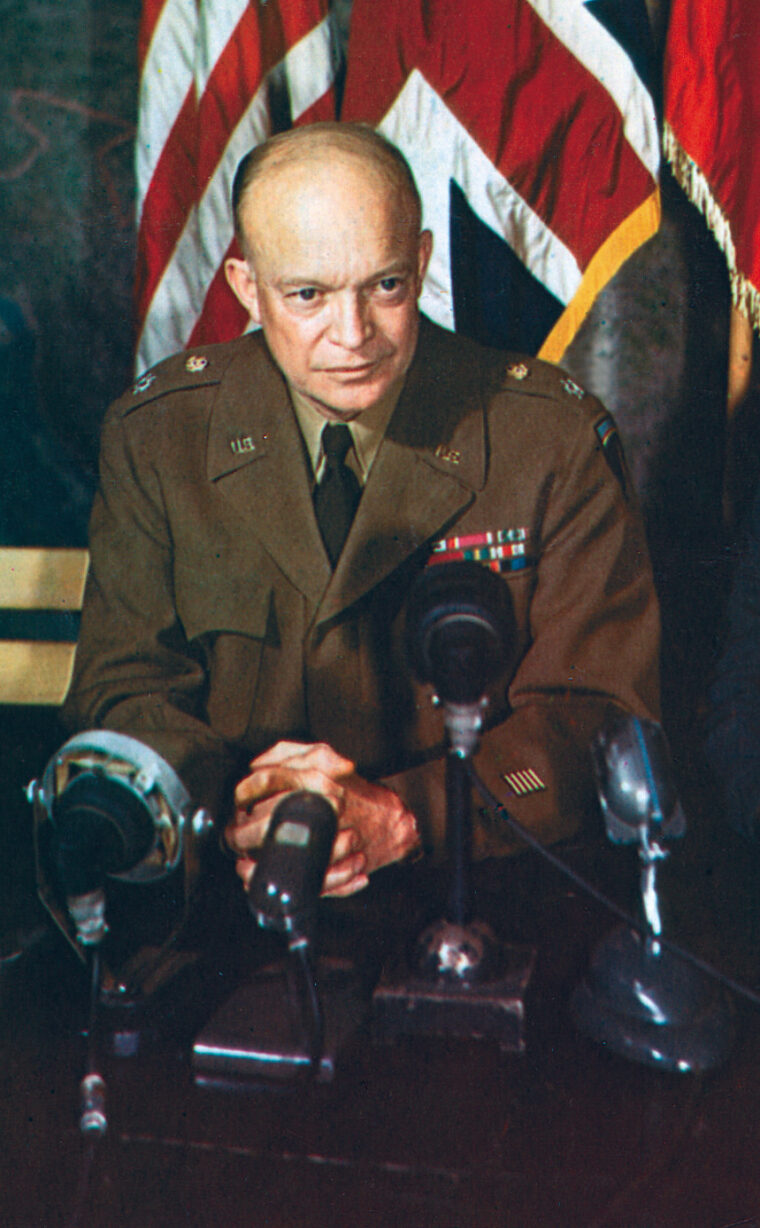 Eisenhower poses at a press conference. 