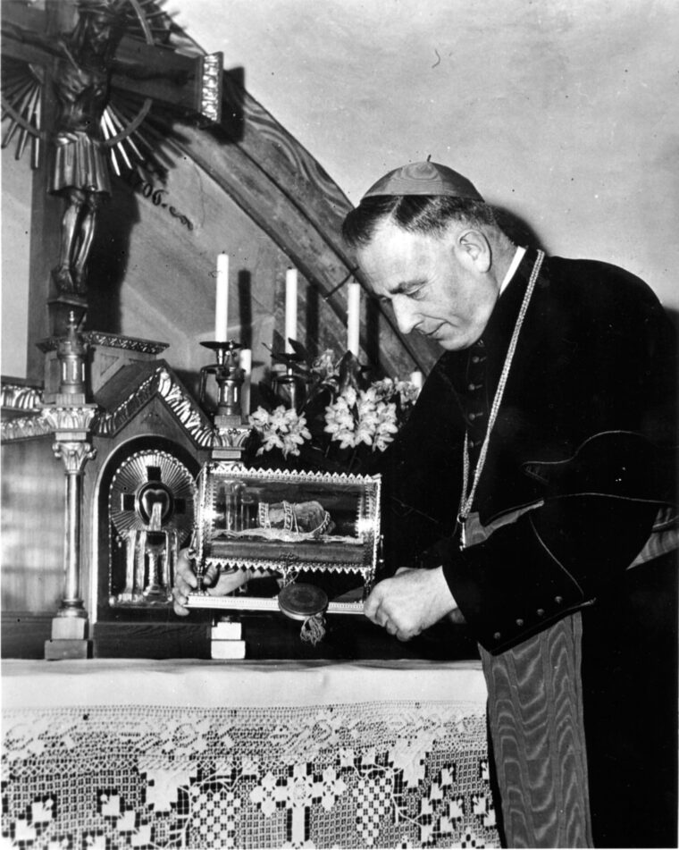 This Hungarian Catholic relic was one of many such valuable items plundered by the Third Reich. Discovered near Salzburg, Austria, it was turned over to the Prince Bishop of Salzburg by U.S. Army officials.