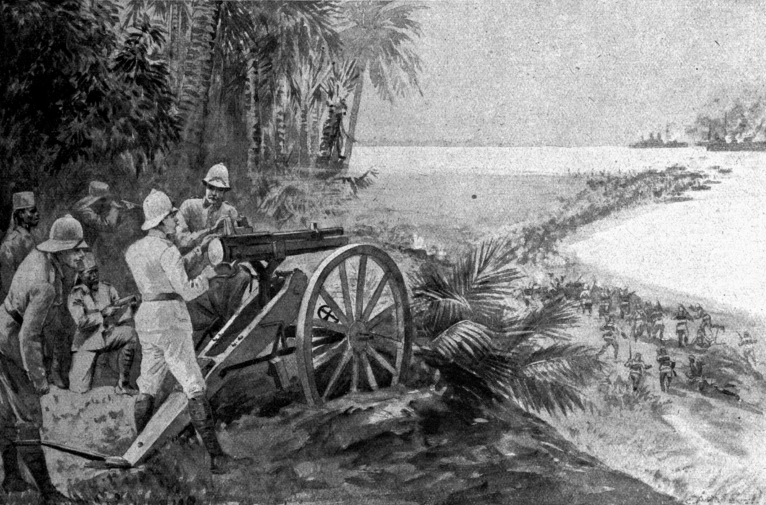 In this period illustration, Lettow-Vorbeck’s troops are shown repelling the British landings in German East Africa in November 1914.