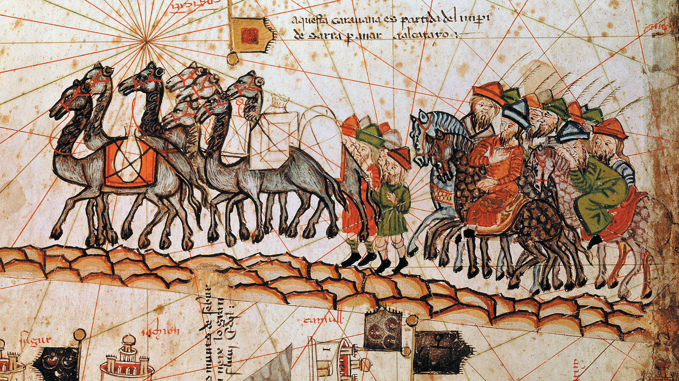 Italian traveler Marco Polo, shown in this medieval painting leading his 13th-century caravan across Asia, crossed paths briefly with the much-dreaded Assassins. Unlike many, Polo lived to tell about it.