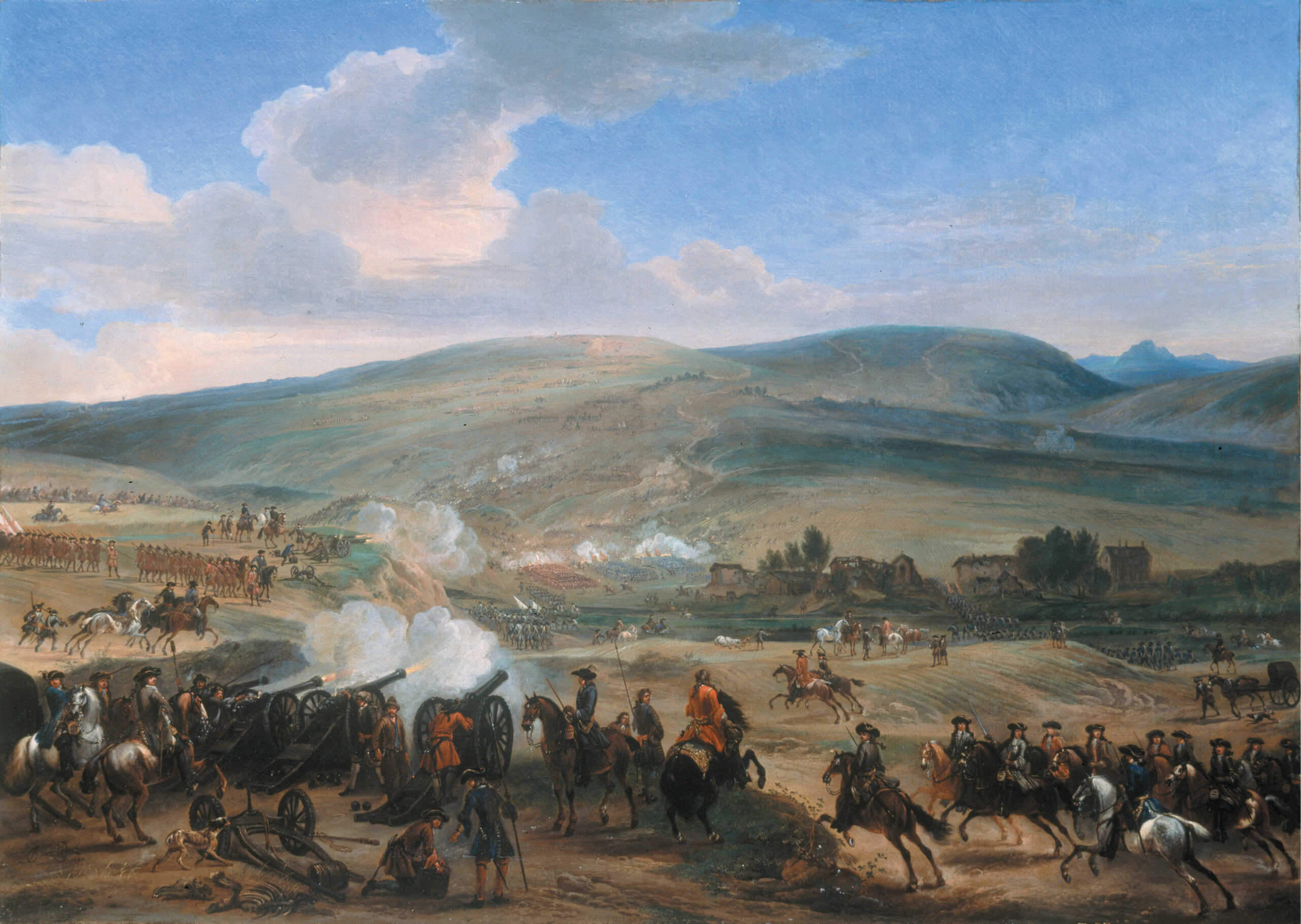 In the battle’s opening sequence, opposing artillery units exchange volleys across the Boyne River valley near the village of Oldbridge.