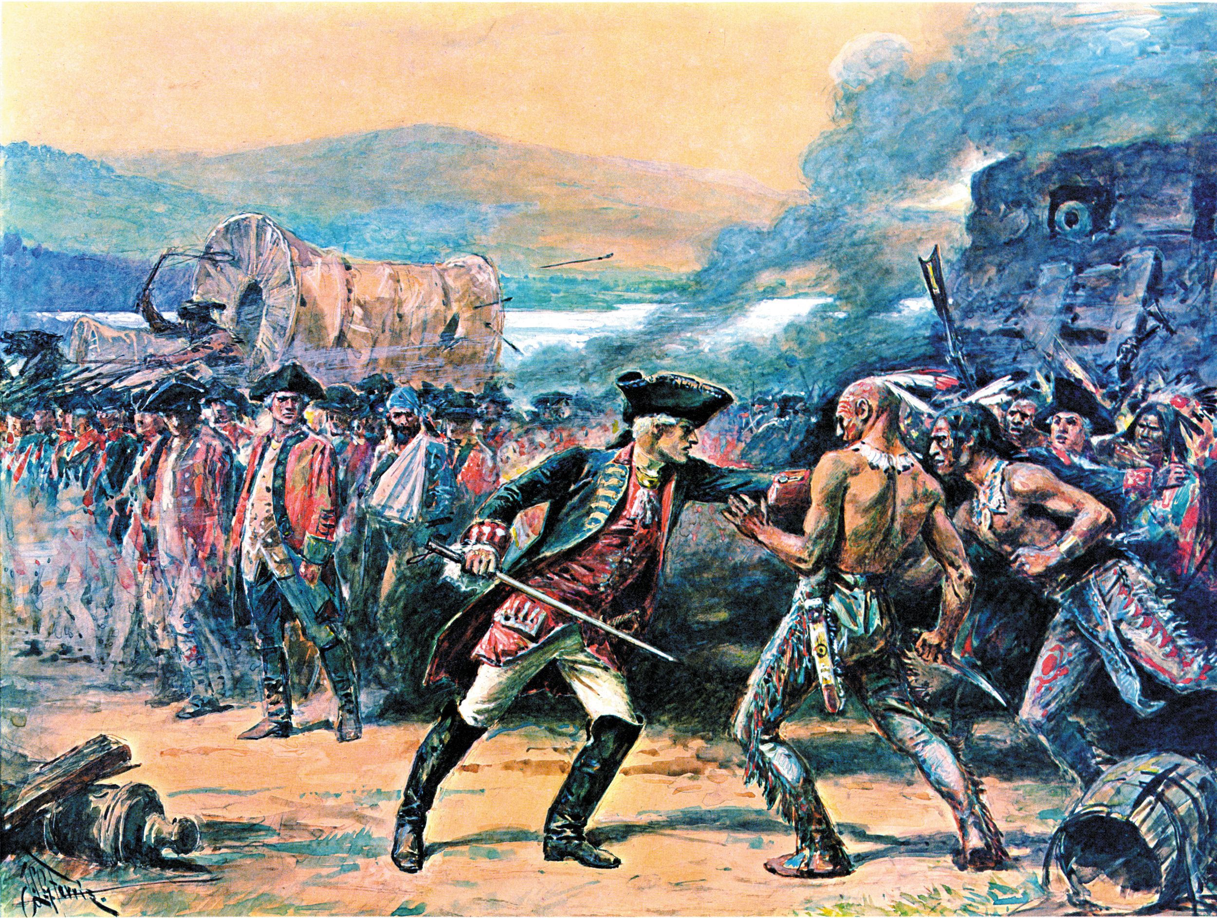 French officers tried but could not hold back their restive Indian allies after the British surrendered Ft. William Henry in August 1757.
