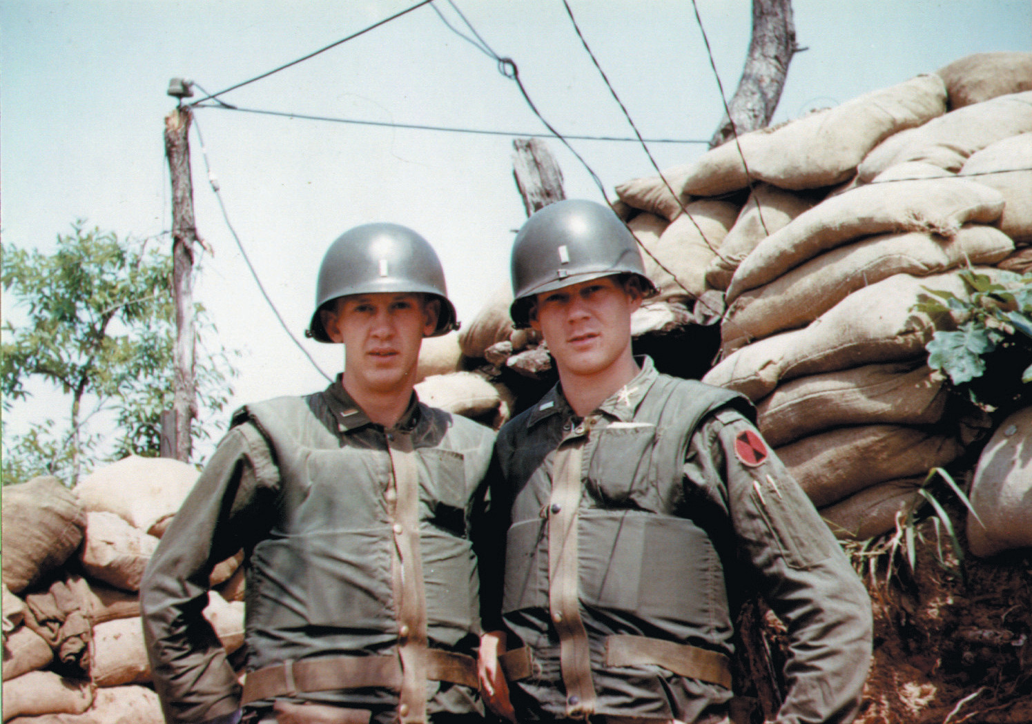 Counterfire officer Richard Ecker (left) poses with his replacement Lieutenant John Nisbet.