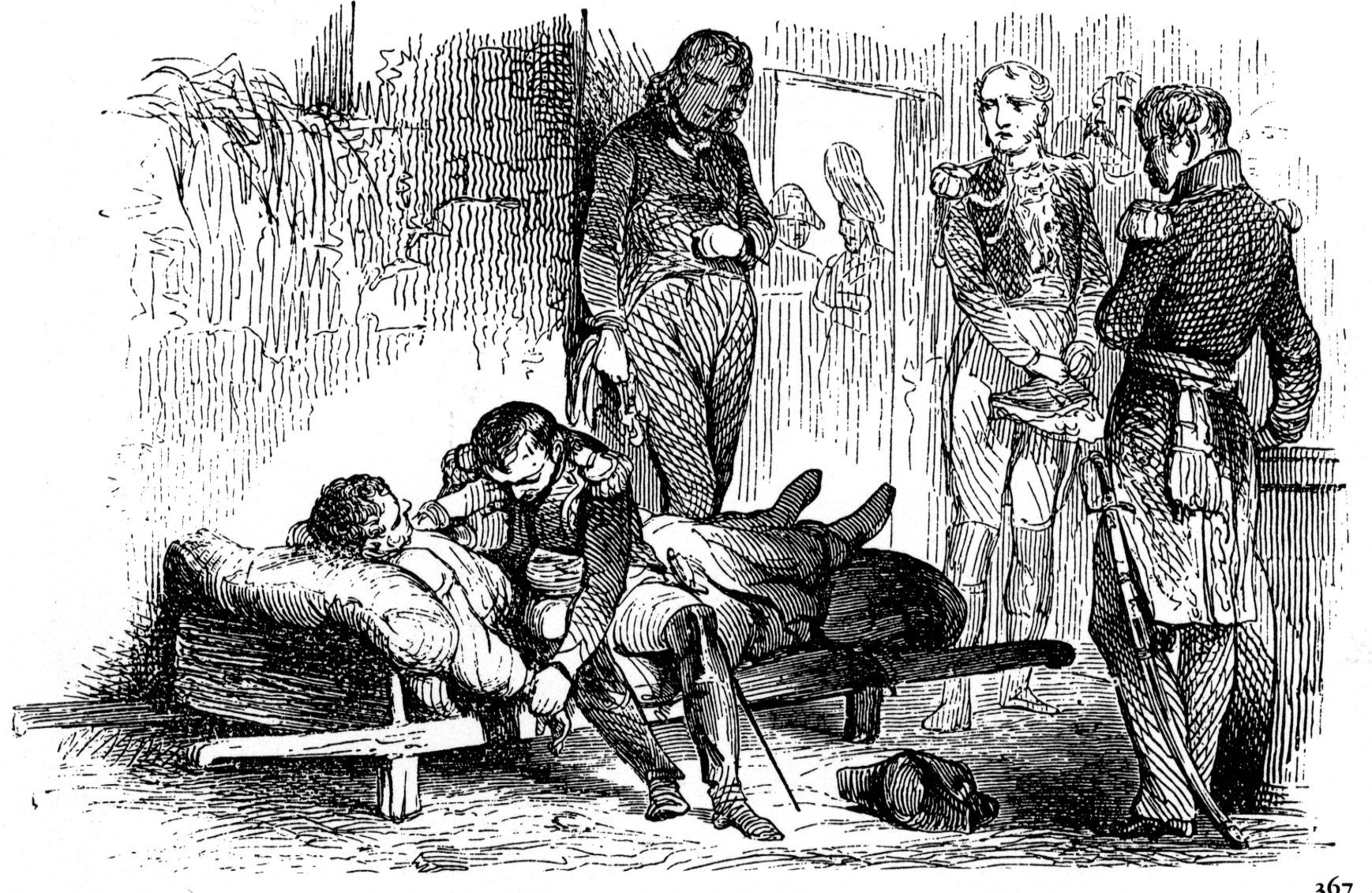 A crestfallen Napoleon tries to comfort Marshal Jean-Baptiste Bessieres, his jack-of-all-trades, who was mortally wounded by a stray cannonball during the approach to Lutzen.