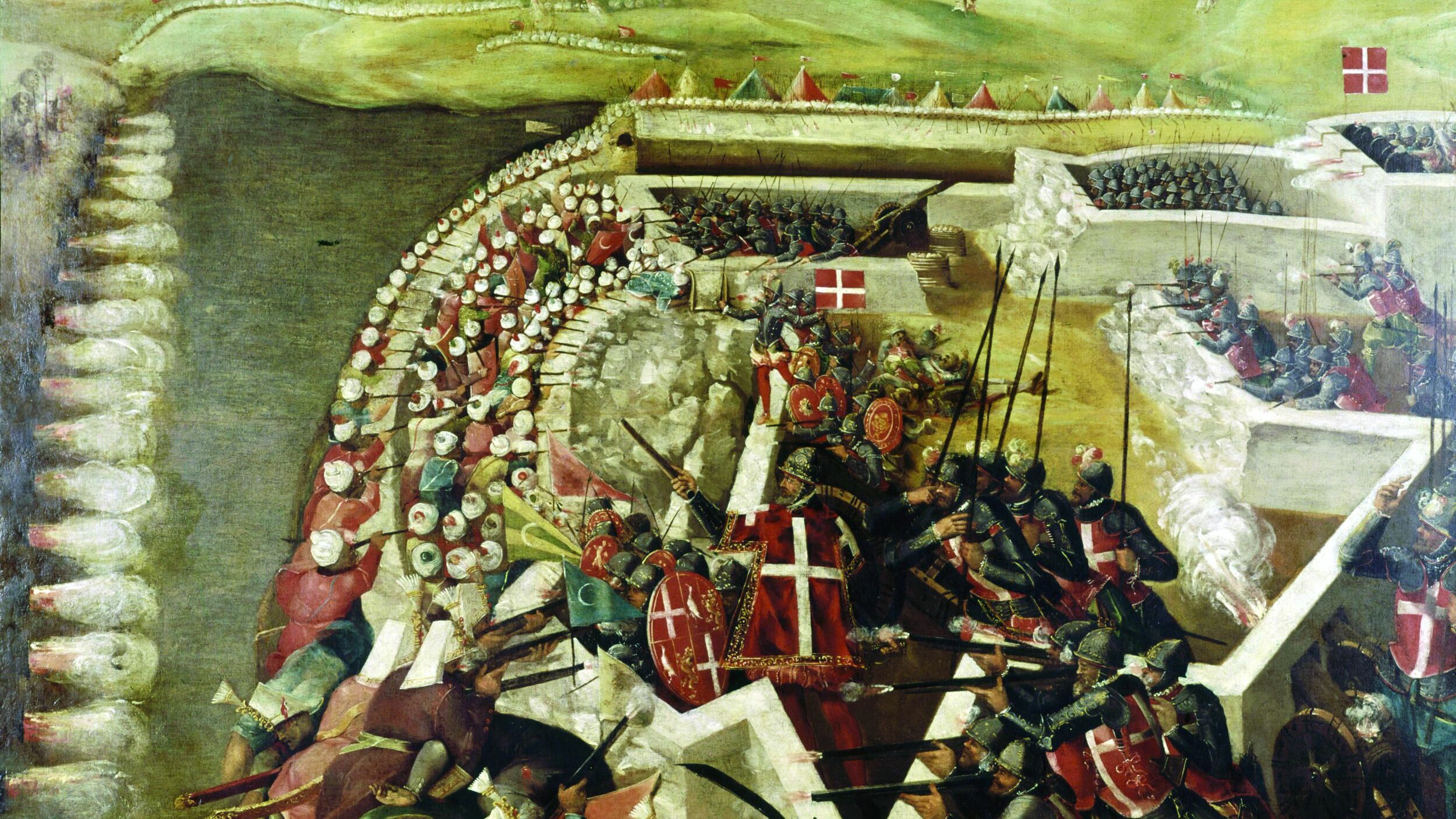 Vizier Mustafa Pasha commanded the Turkish ground forces at Malta, seen here breasting the Knights Hospitallers in one of numerous headlong assaults.