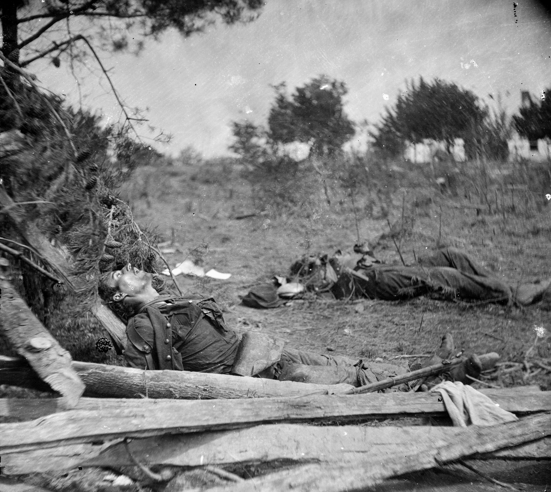 As the bodies of these slain Confederates mutely attest, the brutal fighting at Spotsylvania extracted a heavy toll on soldiers of both sides.