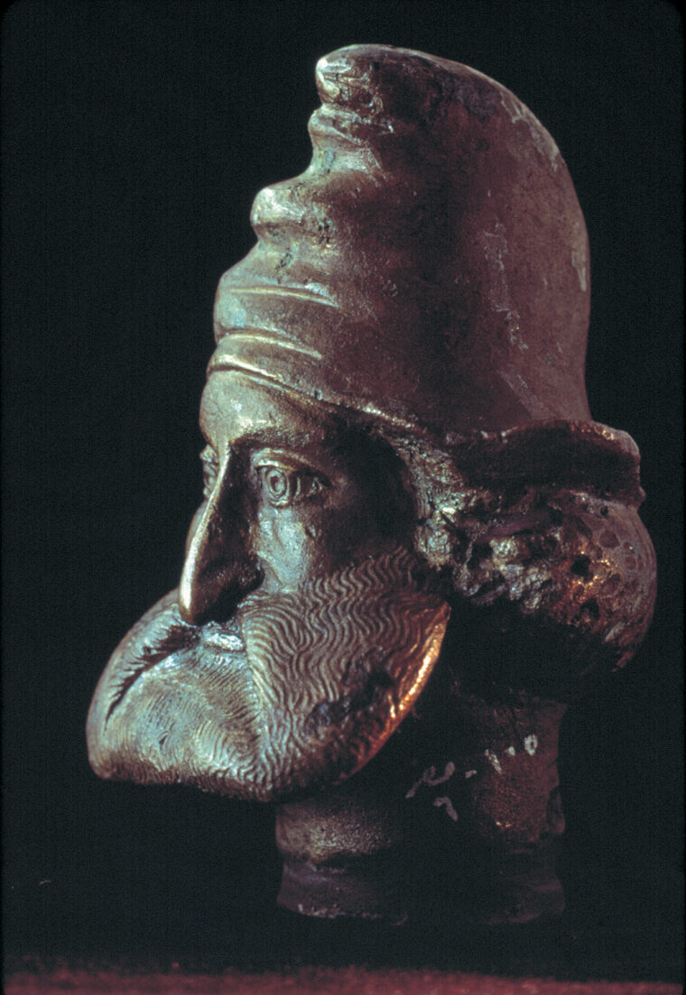 The bronze head of Sargon on display at the Iraq Museum. Best known for his military victories, Sargon’s life is reflected in many ancient tales, including parts of the Bible.