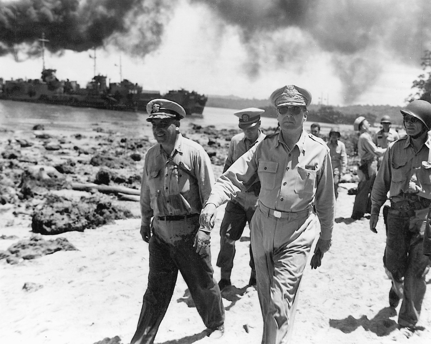 MacArthur and Vice Adm. Daniel Barbery land on Morotai.