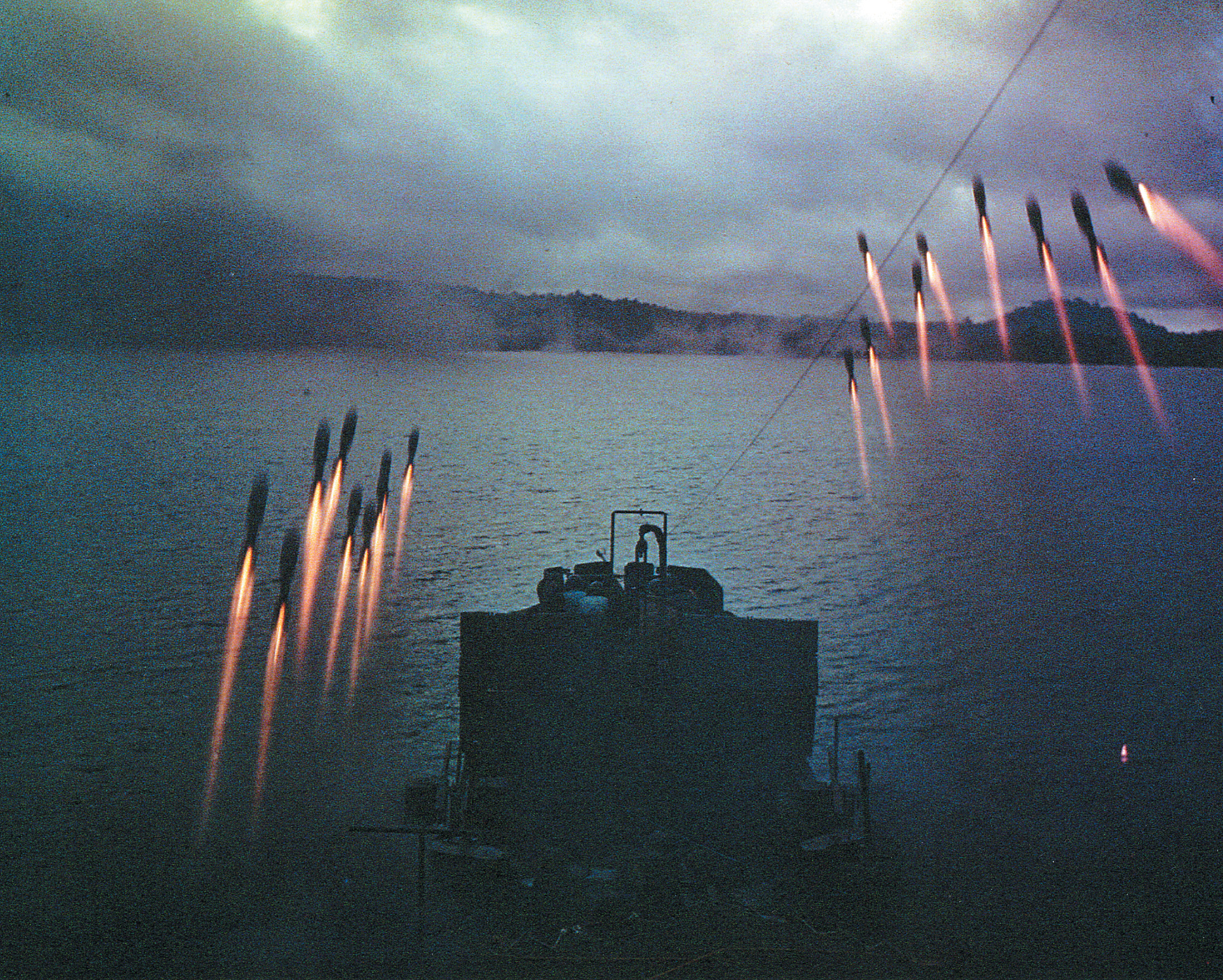 A barrage of rockets launched from a PT boat was often used–to devastating effect– in paving the way for ground forces in amphibious operations.