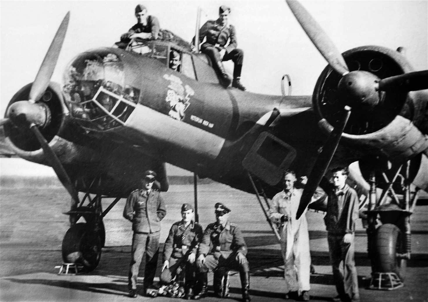 At the airport in Frankfurt, Germany, in 1940, a flight crew poses for a photographer with its Dornier Do-17 reconnaissance aircraft. Information on the weather was vital to the planning and execution of military operations for the Allies and the Axis throughout World War II.