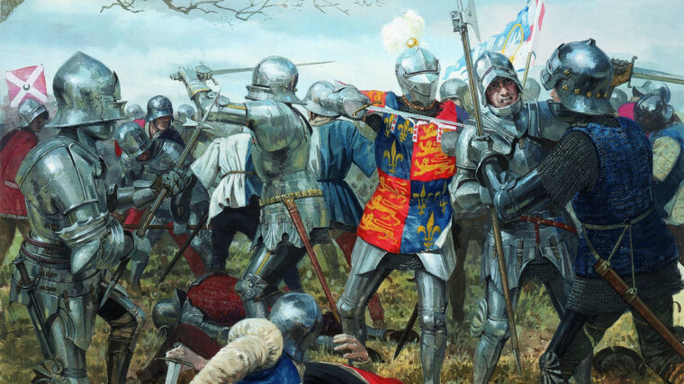 On December 30, 1460, the heirs to the Lancastrian nobles killed at St. Albans five years earlier at last had their revenge, trapping the Duke of York and the Earl of Salisbury near Wakefield. Painting by Graham Turner.