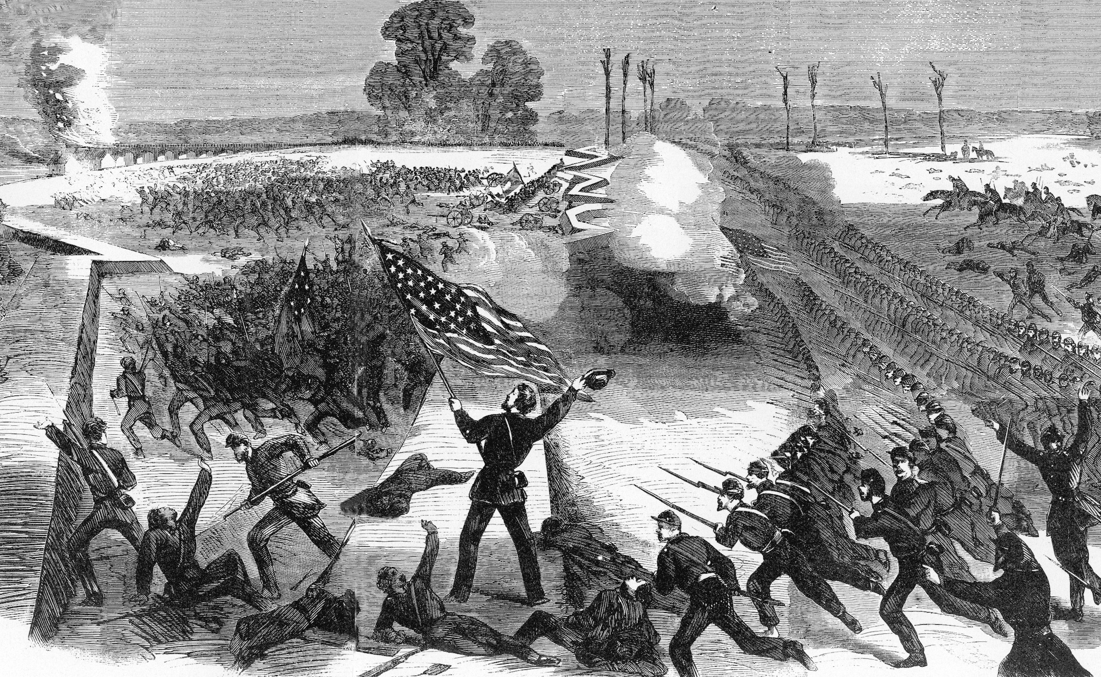 Federal troops storm the Confederate defenses along the big Black River.  The Confederate retreat had already begun. 