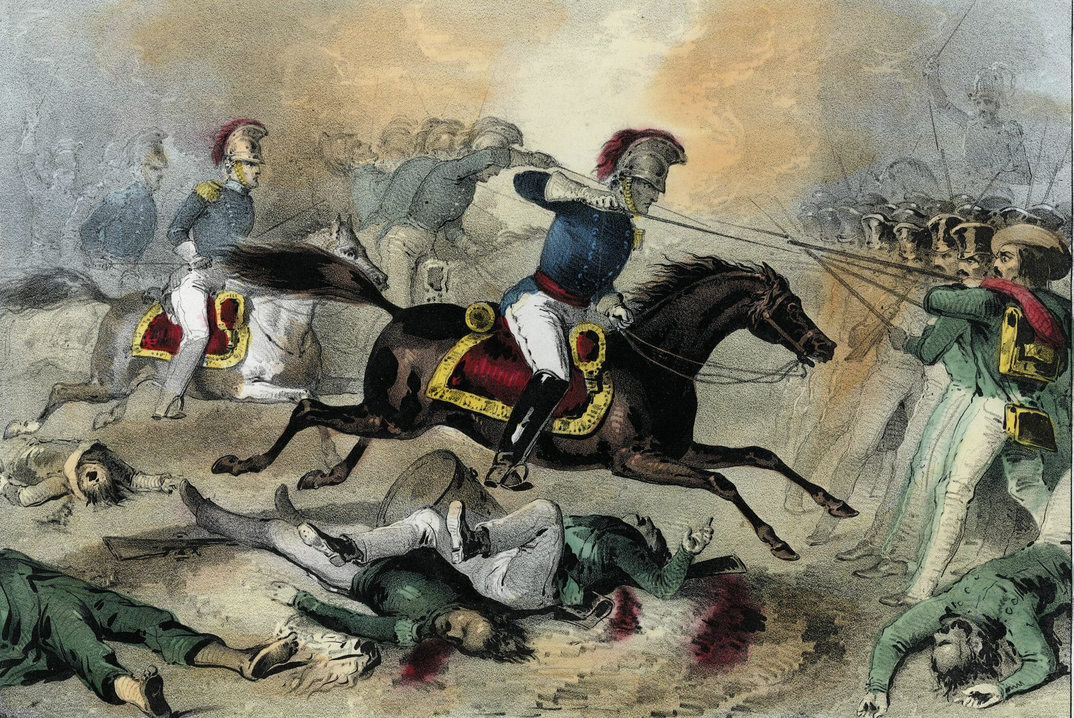 Colonel Humphrey Marshall’s Kentucky cavalry, augmented by veteran dragoons, splits the Mexican flank and drives it from the field.